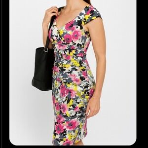 London Times Floral Print Sheath Dress 6 Sleeveless V-Neck Career Cocktail Party
